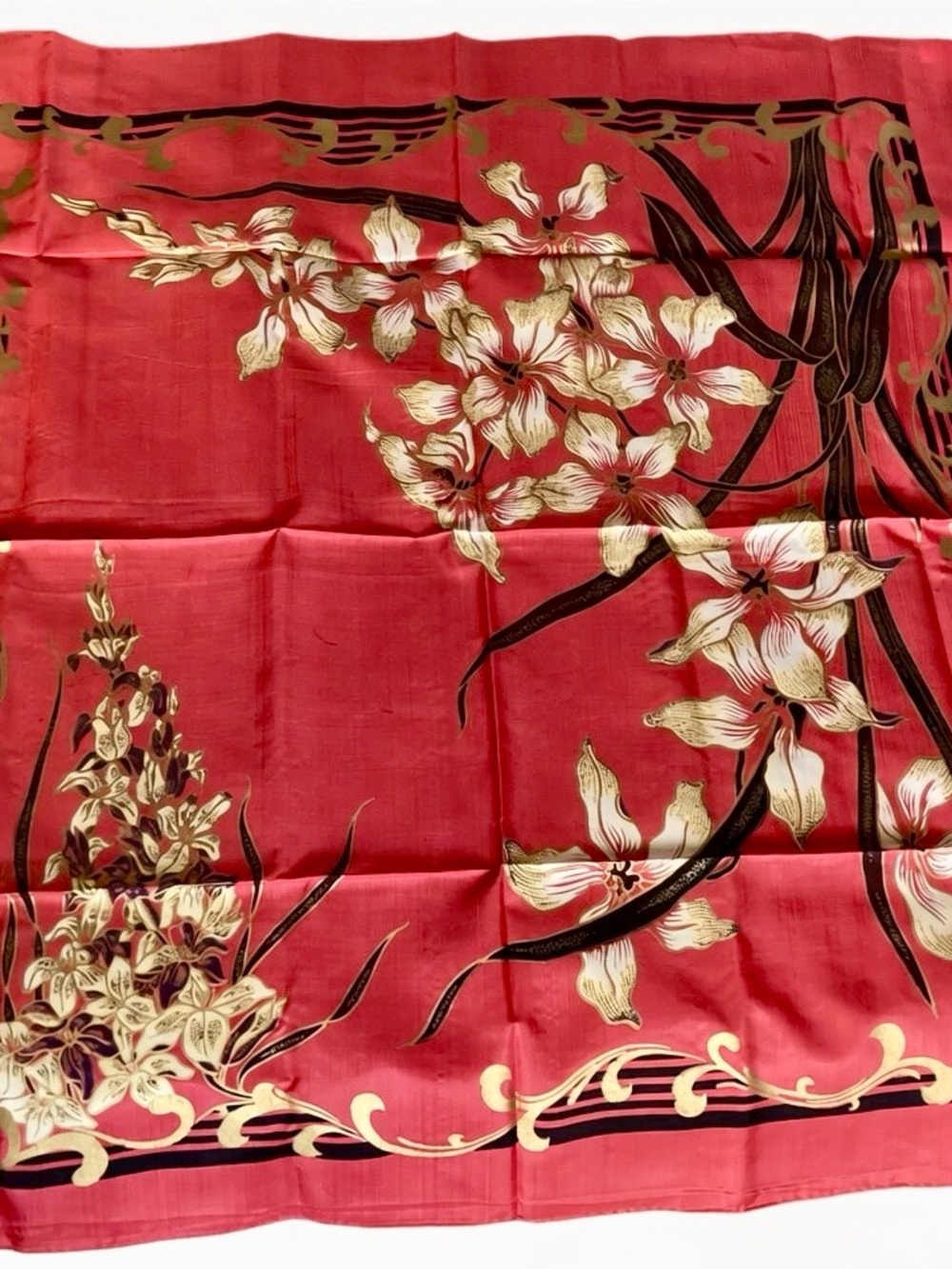 100% Thai Silk Lillies Red Scarf